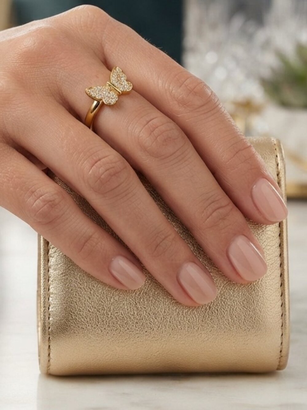 Gold Plated Pave CZ Crystal Butterfly Ring Size 7 Dainty Statement Jewelry